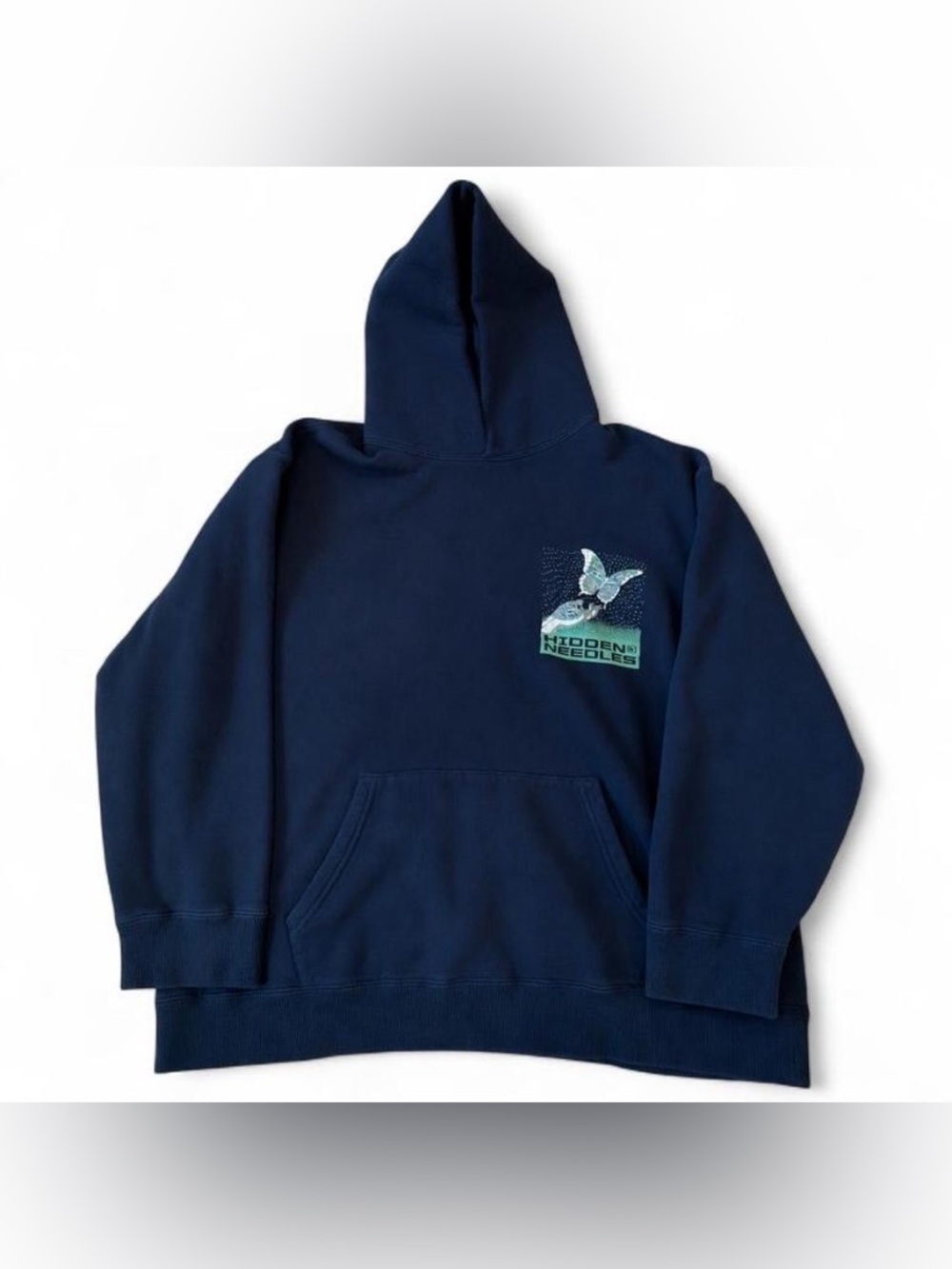 Navy Hoodie with Butterfly Chest Graphic